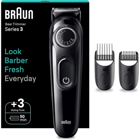 Braun Recortadora De Barba Series 3 BT3525, Barbero Recargable, +4 Accesorios De Afeitado, 50 Min De Autonomía, Lámina De Corte