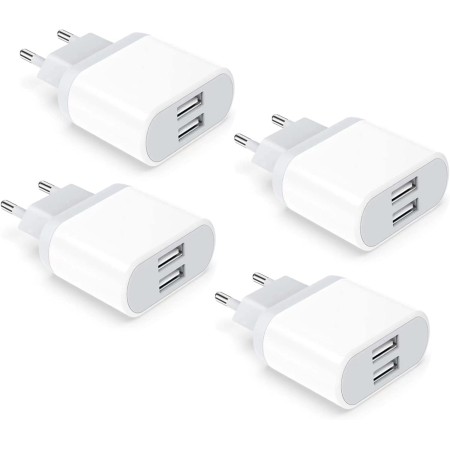 4-Pack Enchufe USB, 2.1A/5V Cargador for iPhone 14 13 12 11 Pro MAX XS XR X 8 7 6 6S Plus SE 5 5S Pad Samsung Galaxy, Adaptador