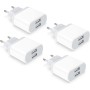4-Pack Enchufe USB, 2.1A/5V Cargador for iPhone 14 13 12 11 Pro MAX XS XR X 8 7 6 6S Plus SE 5 5S Pad Samsung Galaxy, Adaptador