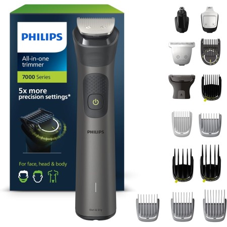 Philips Recortadora de Barba Serie 7000, Máquina Cortar Pelo, Cortapelos Hombre, Kit 15 en 1 Para Cara, Pelo, Orejas, Nariz y