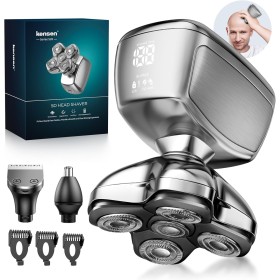 Kensen Afeitadora Cabeza Hombre 3 en 1, IPX6 Impermeable Maquina Afeitar Cabeza para Calvo con Cabezales Magnéticos 5D,