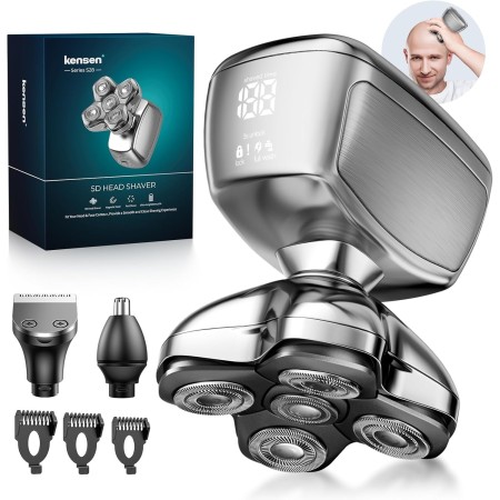 Kensen Afeitadora Cabeza Hombre 3 en 1, IPX6 Impermeable Maquina Afeitar Cabeza para Calvo con Cabezales Magnéticos 5D,