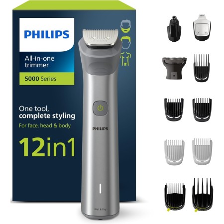 Philips Recortadora de Barba Serie 5000, Máquina Cortar Pelo, Cortapelos Hombre, Kit 12 en 1 Para Cara, Pelo, Orejas, Nariz y