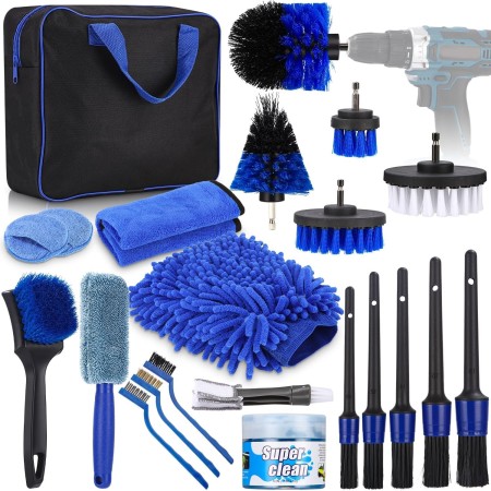 Kit Limpieza Coche, Práctica Bolsa de Transporte Incluida,30 Piezas Cepillo Limpieza Coche,Kits de Limpieza para la Limpieza del
