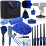 Kit Limpieza Coche, Práctica Bolsa de Transporte Incluida,30 Piezas Cepillo Limpieza Coche,Kits de Limpieza para la Limpieza del