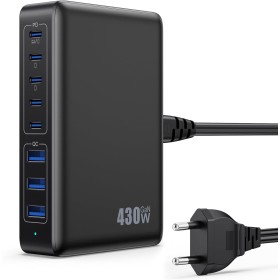 430W Cargador USB Multiple, 8 Ports 100W PD GAN IV Cargador Carga Rápida QC PPS,Enchufes USB C Alimentador Multiple Tipo c