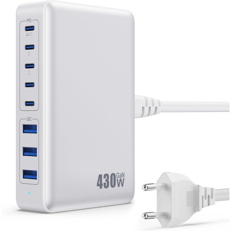 430W Cargador USB Multiple, 8 Ports 100W PD GAN IV Cargador Carga Rápida QC PPS,Enchufes USB C Alimentador Multiple Tipo c