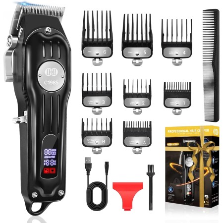 CIICII Maquina Cortar Pelo Profesional, Cortapelos Hombre & Recortadora de Barba (12Pcs/ Inalámbrico/Recargable/USB/LCD