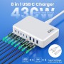 430W Cargador USB Multiple, 8 Ports 100W PD GAN IV Cargador Carga Rápida QC PPS,Enchufes USB C Alimentador Multiple Tipo c