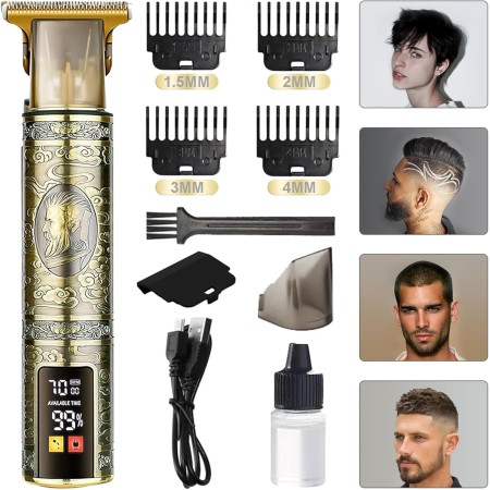 Máquina de Afeitar Hombre con Pantalla LED, Máquina de Cortar Pelo Hombre Inalámbrica con Hoja T y 4 Peines-Guía, Maquinilla de