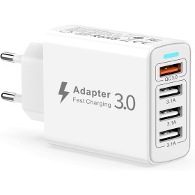 Cargador USB Multiple, 4 Puertos Enchufe USB Carga Rapida 33W QC3.0 Cargador Móvil Carga Rapida Adaptador Cargador Rapido para