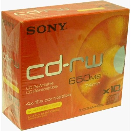 Sony CD-RW 74min 650Mb, Slimcase 10 pieza(s) - CD-RW vírgenes (Slimcase, 650 MB, 10 pieza(s), 120 mm, 74-82%, 74 min,