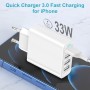 Cargador USB Multiple, 4 Puertos Enchufe USB Carga Rapida 33W QC3.0 Cargador Móvil Carga Rapida Adaptador Cargador Rapido para