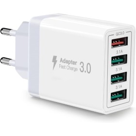 Cargador USB, Carga USBA de 4 Puertos con Cargador-rápido Smart QC 3.0 de 33W, Carga de Varios Puertos USB-Adaptador Compatible