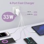 Cargador USB, Carga USBA de 4 Puertos con Cargador-rápido Smart QC 3.0 de 33W, Carga de Varios Puertos USB-Adaptador Compatible