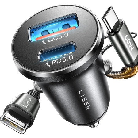 LISEN Cargador Coche Carga Rápida USB C 69W Accesorios Coche para Xiaomi 14t OPPO Cargador Mechero Movil Coche 12V Toma Gadgets