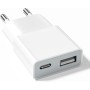 Cargador USB de 5W 5V/1A 2 Puertos USB C + USB A Adaptador de Enchufe para iPhone, Lector de Libros Electrónicos, Xperia, MP3,