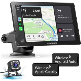 Pantalla Coche, 9" Pantalla Carplay Coche para A-pple y Android con HD Cámara Trasera, Inalámbrica, Navegación GPS, Bluetooth,
