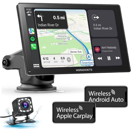 Pantalla Coche, 9" Pantalla Carplay Coche para A-pple y Android con HD Cámara Trasera, Inalámbrica, Navegación GPS, Bluetooth,