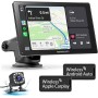 Pantalla Coche, 9" Pantalla Carplay Coche para A-pple y Android con HD Cámara Trasera, Inalámbrica, Navegación GPS, Bluetooth,