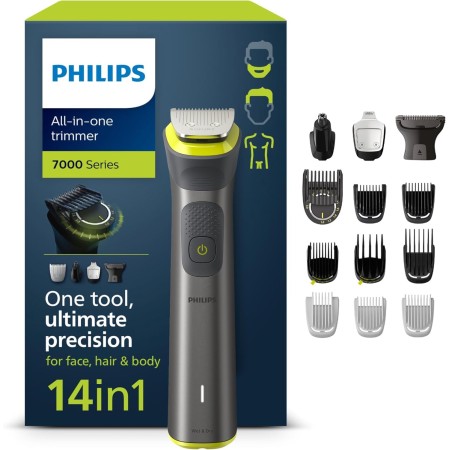 Philips Recortadora de Barba Serie 7000, Máquina Cortar Pelo, Cortapelos Hombre, Kit 14 en 1 Para Cara, Pelo, Orejas, Nariz y