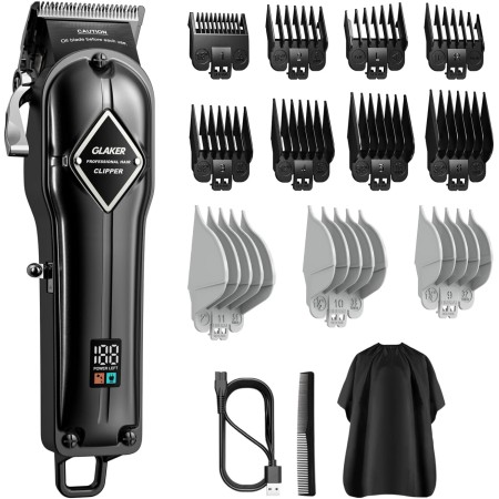 GLAKER Maquina de Cortar Pelo Hombre, Maquina de Afeitar Hombre Cortapelos Hombre Profesional Inalámbrico Cortadora de Pelo y 11
