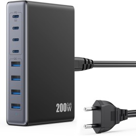 200W Cargador USB C Multiple, 8-in-1 GAN III Cargador Carga Rápida PPS QC4.0 PD 65W Cargador de Portátil, Universal USB C