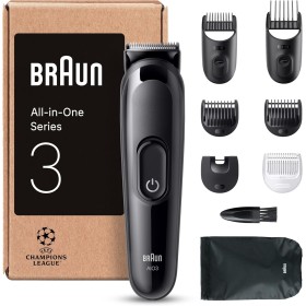 Braun Recortadora Todo En Uno Series 3 AIO3545, Kit De Styling 8en1 Para Barba y Pelo, 14 Longitudes, Máquina De Cortar Pelo Con