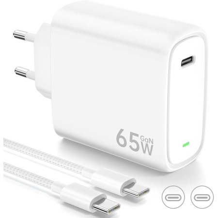 Cargador USB C 65W Charger con Tecnología PD3.0 y GAN II Cargador Carga Rápido PPS USB C Enchufe con Cable Tipo C 2M para iPhone