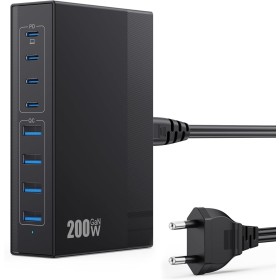 Cargador USB C Multiple 200W, 8 Puertos GAN III Enchufe de Pared USB C, 65W Carga Rapida Portátil Cargador Adaptador con 4
