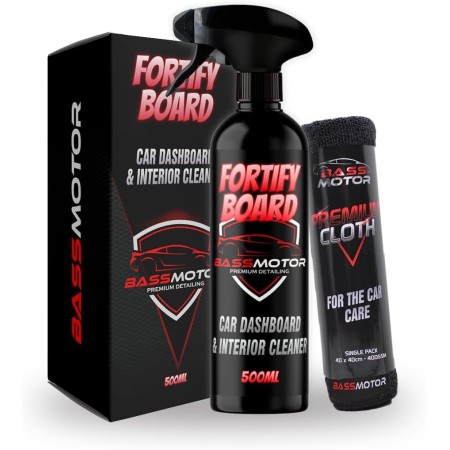 BassMotor Limpiador Salpicaderos y Plasticos Interiores de Coche - Fortify Board 500ml + Bayeta Premium, El embalaje puede