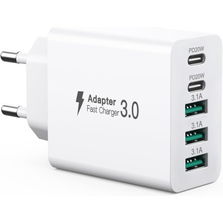 Cargador USB C 50W, Cargador múltiple Puertos con2 USBC y 3 USBA,Cargador de Pared Corriente USB, Adaptador de Corriente Fast