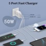 Cargador USB C 50W, Cargador múltiple Puertos con2 USBC y 3 USBA,Cargador de Pared Corriente USB, Adaptador de Corriente Fast