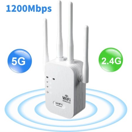 Repetidor WiFi inalámbrico 5G de 1200Mbps, extensor WiFi de 300Mbps y 
