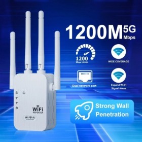Repetidor WiFi inalámbrico 5G de 1200Mbps, extensor WiFi de 300Mbps y 