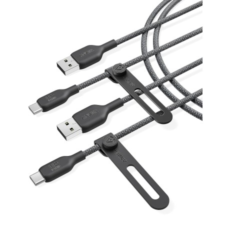 Cable USB C biotrenzado Anker [2 uds., 1,8 m], cable cargador resistente USB A a Tipo C, cable cargador USB C, carga segura