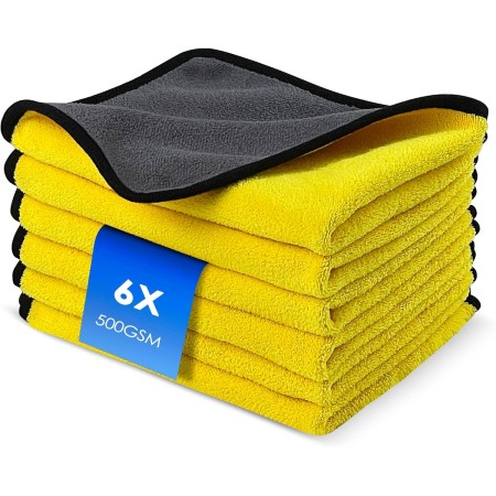 Fousenuk Set de 6 Bayetas Microfibra Coche, Paños Microfibra Suaves, Absorbentes y sin Pelusas, no Rayan la Pintura Secado