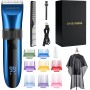 BarberBoss Recortadora de barba y pelo inalámbrica autoafilable, resistente al agua con cuchillas de cerámica, pantalla LED,