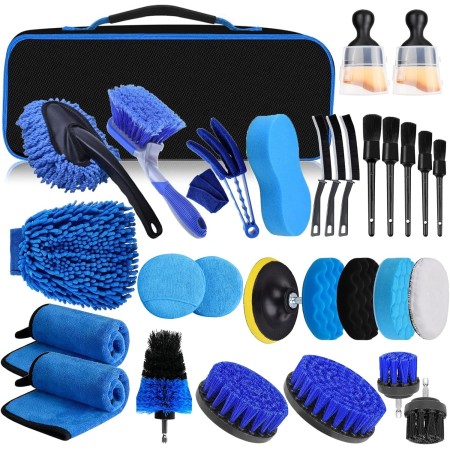 YSWOVUO Kit Limpieza Coche, 31 Piezas Cepillo Limpieza Coche, Kit Limpieza Coche Interior para Interior Y Exterior, Cepillo para