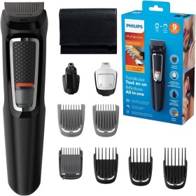 Philips Recortadora de Barba Serie 3000, Barbero, Máquina Cortar Pelo, Cortapelos Hombre, Kit 9 en 1 Para Cara, Pelo, Orejas y
