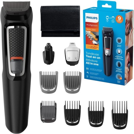 Philips Recortadora de Barba Serie 3000, Barbero, Máquina Cortar Pelo, Cortapelos Hombre, Kit 9 en 1 Para Cara, Pelo, Orejas y