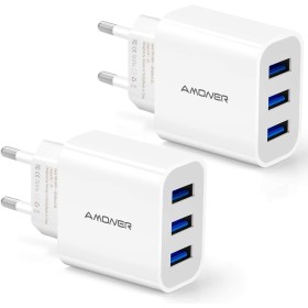 Amoner Cargador Rapida 15W 3 Puertos (2 Piezas) USB Múltiple Enchufe Compatible con iPhone 15 14 13 12 11 XS MAX XR Pro MAX Plus