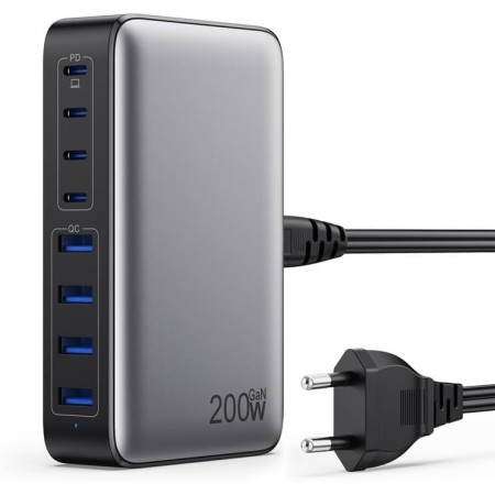 200W Cargador USB C Multiple, GAN III 8-Port USB C Cargador Portátil PD QC PPS Carga Rápida, 65W Portátil Adaptador Cargador