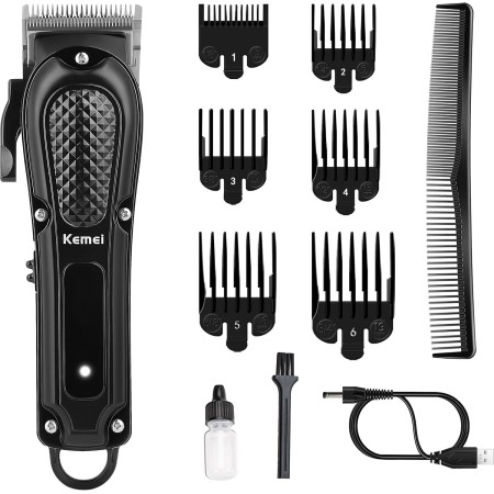 KEMEI Cortapelos para hombres, cortadora de barbero profesional para cortar el cabello, sin cable y con cable, recortadora de