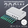 200W Cargador USB C Multiple, GAN III 8-Port USB C Cargador Portátil PD QC PPS Carga Rápida, 65W Portátil Adaptador Cargador