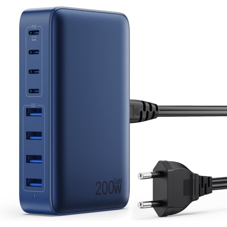 200W Cargador USB C Multiple, GAN III 8-Port USB C Cargador Portátil PD QC PPS Carga Rápida, 65W Portátil Adaptador Cargador