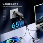 ARZOPA 65W Cargador USB C Rápida PD3.0 GAN Cargador Portatil 3 Puertos Enchufe USBC Cargador Movil Múltiple Tipo C Compatible