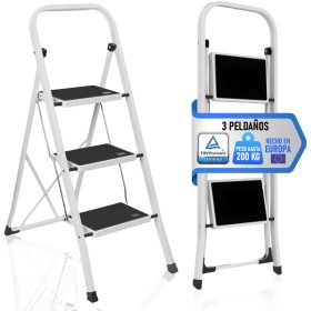 PAULAND Escalera Plegable 3 Peldaños con Estructura de Acero y Peldaño Antideslizante | Taburete Portátil de Tijera | Escaleras