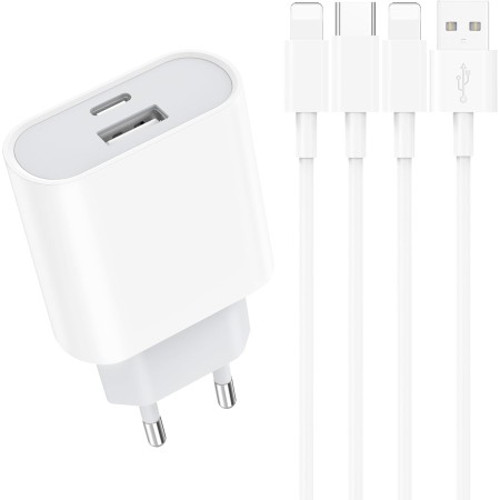 Cargador Carga Rapida for iPhone - 20W USB C Enchufe Rapido con 2M Cable Compatible for iPhone 14 13 12 11 Pro MAX Plus Mini XS