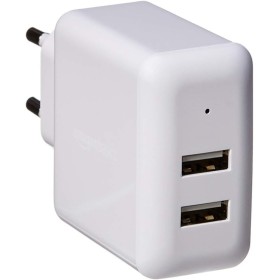 Amazon Basics Cargador USB de pared de dos puertos (2,4 amperios), 1 unidad, Blanco